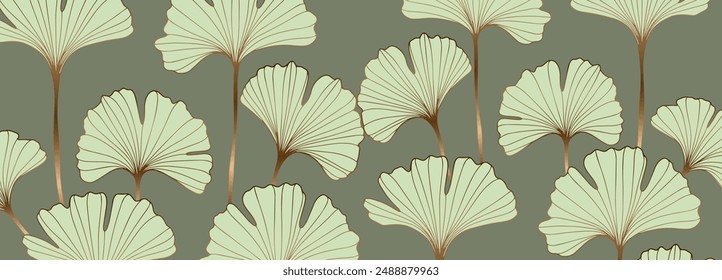 Luxury green vector botanical background with ginkgo biloba leaves