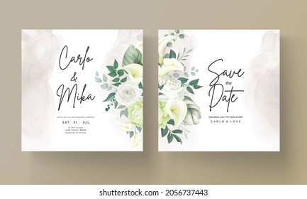 luxury greenery lily and rose flower wedding invitation card