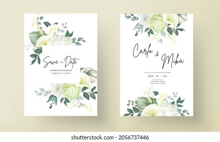 luxury greenery lily and rose flower wedding invitation card