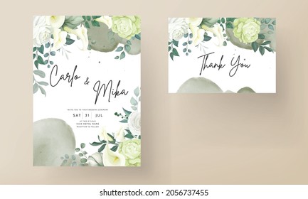 carta de invitación a la boda con flores de rosa y lirio verde de lujo