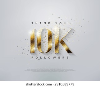 Luxury greeting 10k followers thank you, with elegant gold numbers.