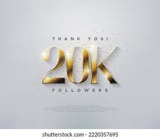 Luxury greeting 20k followers thank you, with elegant gold numbers.