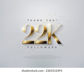 Luxury greeting 22k followers thank you, with elegant gold numbers.