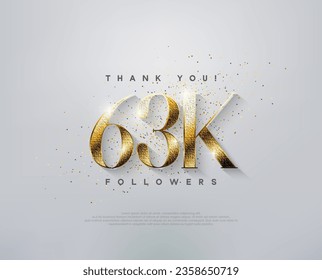 Luxury greeting 63k followers thank you, with elegant gold numbers.