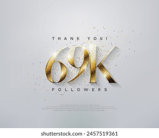 Luxury greeting 69k followers thank you, with elegant gold numbers.