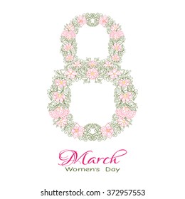 Luxury greeting card for the holiday on 8 March - Word Women's Day. Vector illustration.
