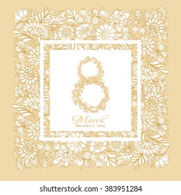 Luxury greeting card for the holiday on 8 March - Word Women's Day. Vector illustration.