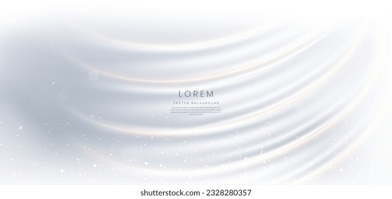 Luxury grey and white curved lines background with golden line and lighting effect sparkle. You can use for ad, poster, template, business presentation. Vector illustration