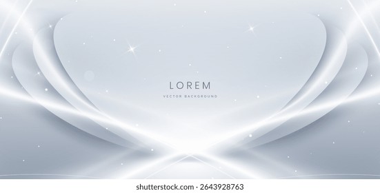 Luxury grey and white curved lines background with golden line and lighting effect sparkle. You can use for ad, poster, template, business presentation. Vector illustration