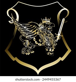 luxury griffin heraldic crest golden tattoo emblem in vector format