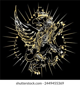 luxury griffin heraldic crest golden tattoo emblem in vector format