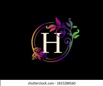 Luxury H Letter Floral Design. Colorful Urban Swirl H Logo Icon.