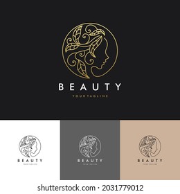 Luxury hair Beauty salon Hair extension logo with gold color, icon set Illustration Vector Graphic Design