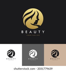 Luxury hair Beauty salon Hair extension logo with gold color, icon set Illustration Vector Graphic Design