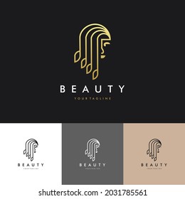 Luxury hair Beauty salon Hair extension logo with gold color, icon set Illustration Vector Graphic Design