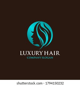 Luxury Hair stylist Logo Vector Template with woman's profile.