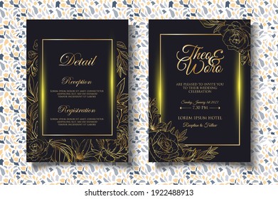 Luxury hand drawing floral wedding  invitation template