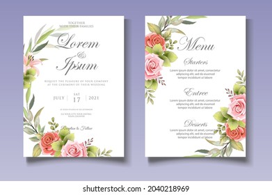Luxury hand drawing floral wedding invitation card
