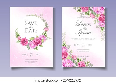 Luxury hand drawing floral wedding invitation card