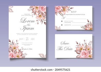 Luxury hand drawing floral wedding invitation card