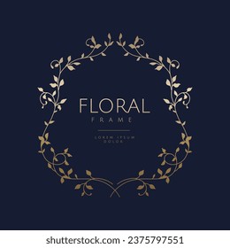 Luxury hand drawn floral frame. Elegant vintage gold wreath. Vector illustration for label, corporate identity, logo, branding, wedding invitation, greeting card, save the date