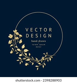 Luxury hand drawn round floral frame. Elegant vintage wreath. Vector illustration for label, corporate identity, logo, branding, wedding invitation, greeting card, save the date