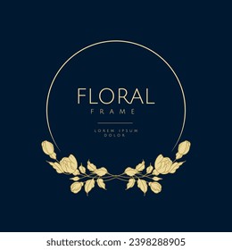 Luxury hand drawn round floral frame. Elegant vintage wreath. Vector illustration for label, corporate identity, logo, branding, wedding invitation, greeting card, save the date
