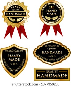 Luxury handmade black and golden labels collection vector illustration