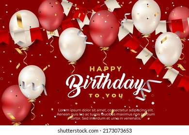 luxury happy birthday greeting template with balloon, birthday flag and glitter	