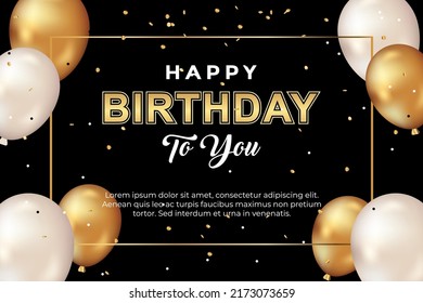 luxury happy birthday greeting template with balloon, birthday flag and glitter	