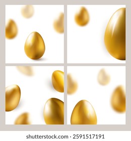 Luxury Happy Easter backgrounds with realistic golden eggs set. Greeting cards, ad, promotion, banners, poster, flyer, web, promo, cover, social media. Vector illustration