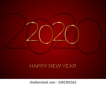Luxury happy new year 2020 vector golden-red template for seasonal holidays flyers, greetings and invitations. Gold letters of congratulations on a burgundy red background.