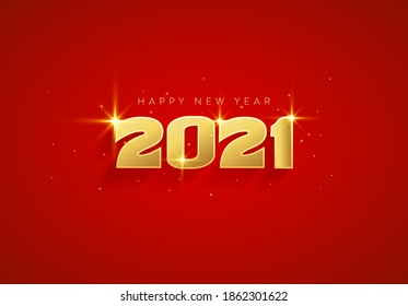 Luxury Happy New Year 2021 text design with elegant gold color on red background. Beautiful Golden 2021 greeting design for wallpaper, background, banner, poster and card.