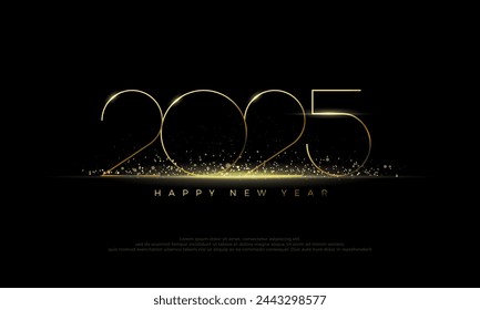 Luxury happy new year 2025 design with luxury gold thin numbers, With luxury gold sprinkles of glitter and light. Premium design for happy new year 2025 celebration background.