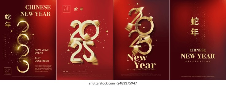 Diseño de lujo feliz año nuevo 2025 con lujosos números de brillo dorado. Diseño de Vector de número de Premium para la celebración de feliz año nuevo 2025.