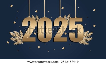 Luxury Happy New Year 2025 design a gold and blue background 