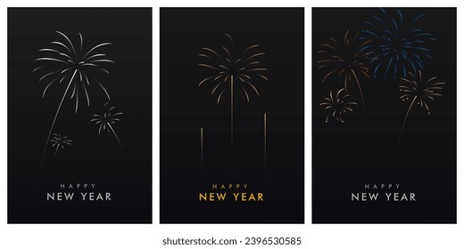 luxury happy new year celebration concept. firework on black night sky background vector illustration. for congratulations or invitation card