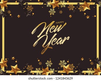 luxury happy new year greetings with gold stars illustration
