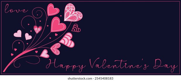 Luxury Happy Valentines Day greeting card with copy-space to write your own text. Shining red ang purple.