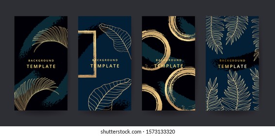 Luxury Hard Paint Cover Design Backgrounds Vector. Trendy Style  Gold Tropical Leaf Pattern With Copy Space For Text Design For Invitation, Party Card,Social Highlight Covers And Stories Page 