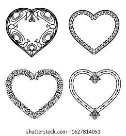 Luxury Heart Frames in Isolated on White Background. Ornate Vector Illustration