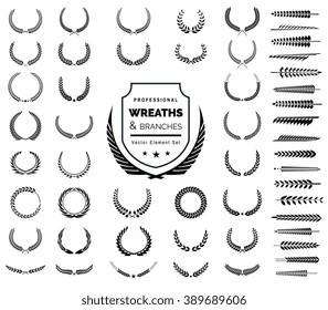 Luxury Heraldic Crests Logo Element Set. Vintage Laurel Wreaths Icons