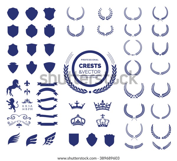 Luxury Heraldic Crests Logo Element Set. Vintage laurel wreaths, Crown ...