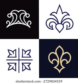 Luxury Heraldic Fleur de Lis and Royal Ornament Logo Elements Set - Vintage Decorative Symbols
