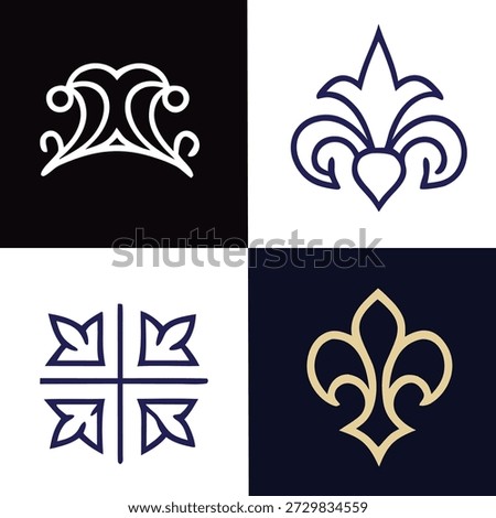 Luxury Heraldic Fleur de Lis and Royal Ornament Logo Elements Set - Vintage Decorative Symbols
