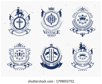 Luxury heraldic vectors emblem templates. Vector blazons. Classy high quality symbolic illustrations collection.