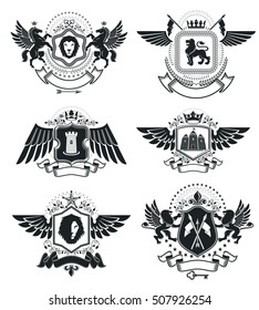 Luxury heraldic vectors emblem templates. Vector blazons. Classy high quality symbolic illustrations collection.