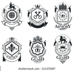 Luxury heraldic vectors emblem templates. Vector blazons. Classy high quality symbolic illustrations collection.