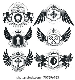 Luxury heraldic vectors emblem templates. Vector blazons. Classy high quality symbolic illustrations collection.