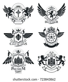 Luxury heraldic vectors emblem templates. Vector blazons. Classy high quality symbolic illustrations collection.